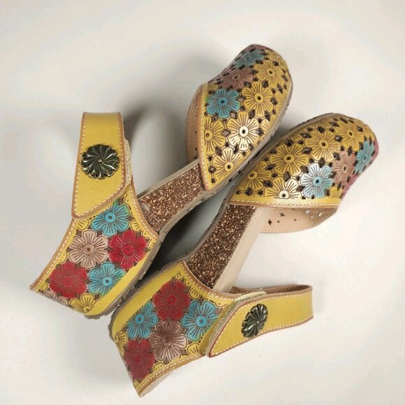 NIB L'ARTISTE Spikey Mary Jane Clogs Slip On Yellow Multi Floral EU 35 - US 5 - Picture 6 of 10